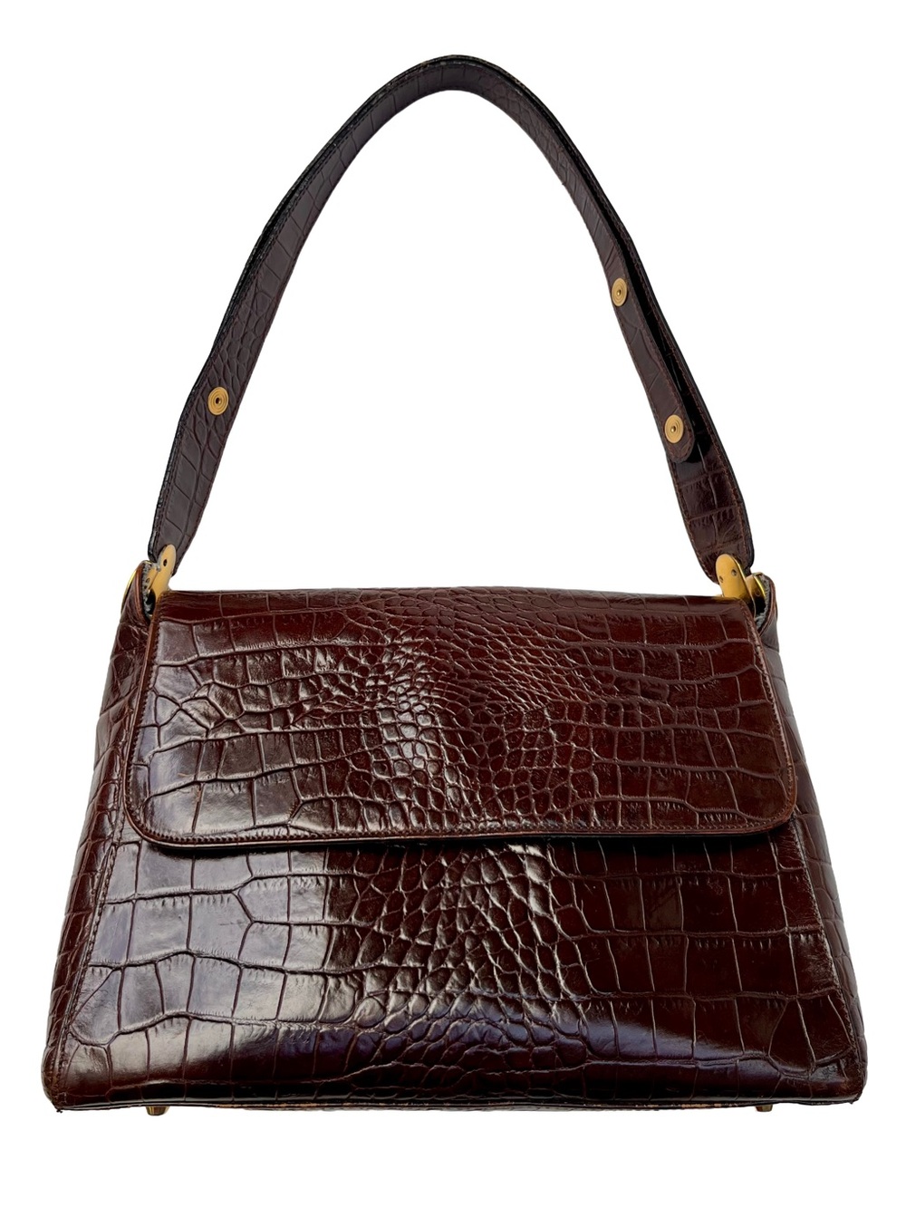 Vintage Cristian Italian Leather Croc Embossed Shoulder Bag